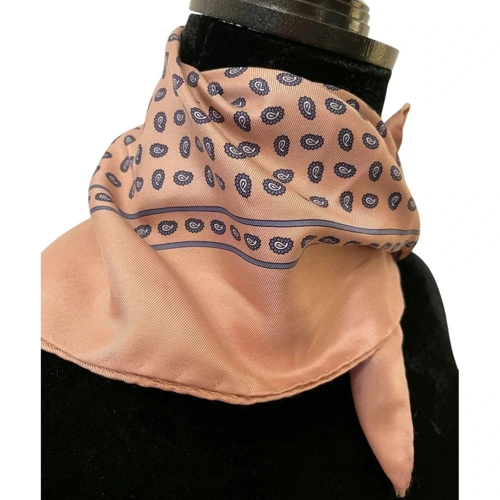Robert Talbott Womens‎ Square Finest Silk Scarf Hand Printed Pink Paisley Italy